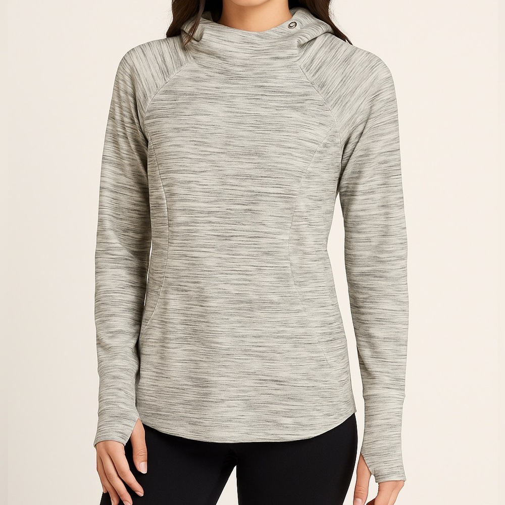 Avalanche hoodie grey white long sleeves thumb holes like new long back